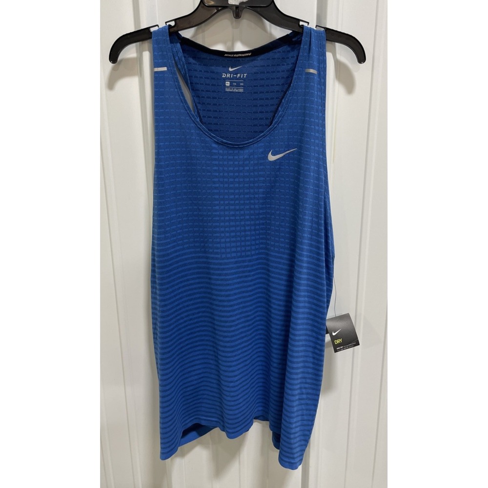 Nike Men's Techknit Ultra Running Tank Top Dri Fit XXL Blue Workout Gear